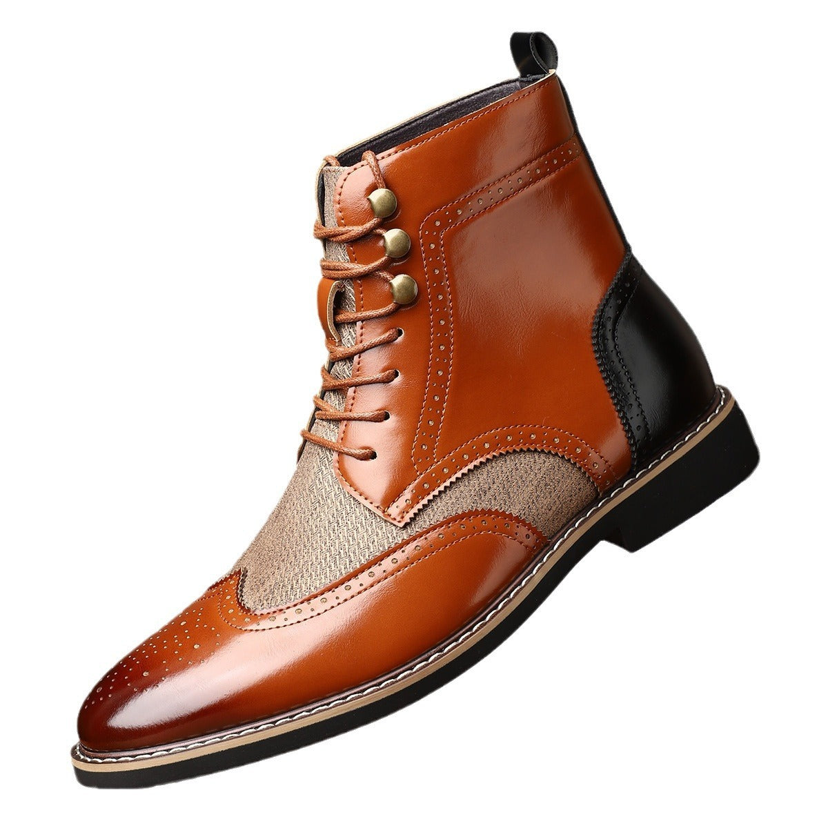 New British Men's High Top Color Blocked Leather Shoes