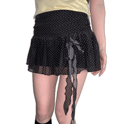 Korean Style Bow Bandage Polka-dot Slim-fit Versatile Casual Chiffon Skirt