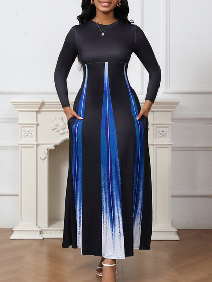 Elegant Socialite Printed Gradient Long Dress