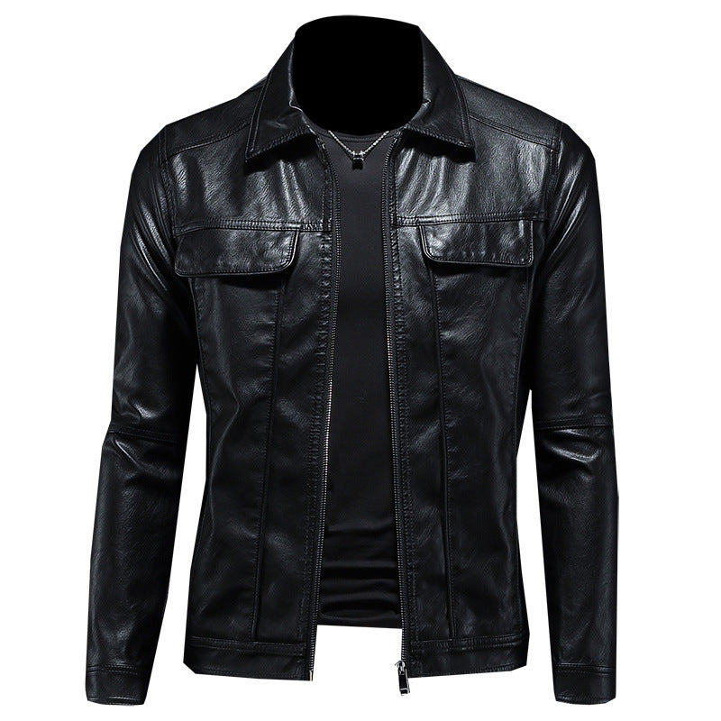 Men's Lapel Biker's Leather Jacket Slim Fit