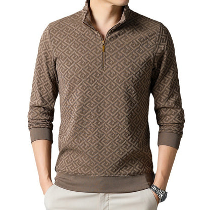 Long Sleeve T-shirt Zipper And Lapel Casual Stand Collar Bottoming Shirt Men's Clothing