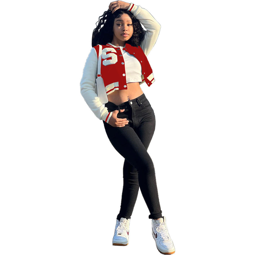 Women's Solid Color Stitching Fashion Baseball Jacket