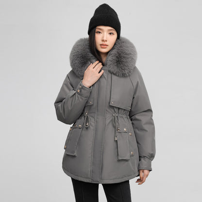 Women's Waist-tight Slimming Hooded Big Fur Collar Thermal Cotton-padded Clothes