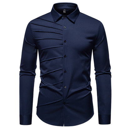 Men's Pleated Design Casual Long-sleeved Shirt