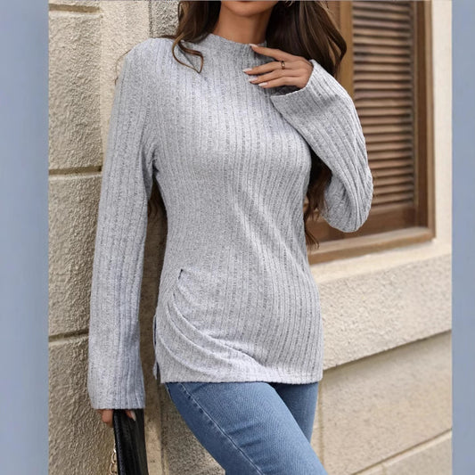 Elegant Solid Color Long Sleeve Women's Top