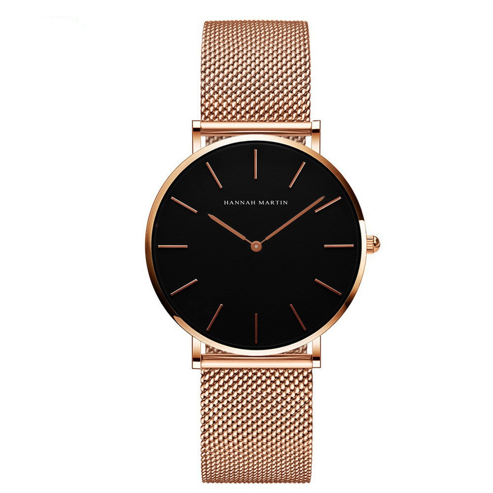 Steel strap watch double needle rose gold ultra-thin quartz men's watch