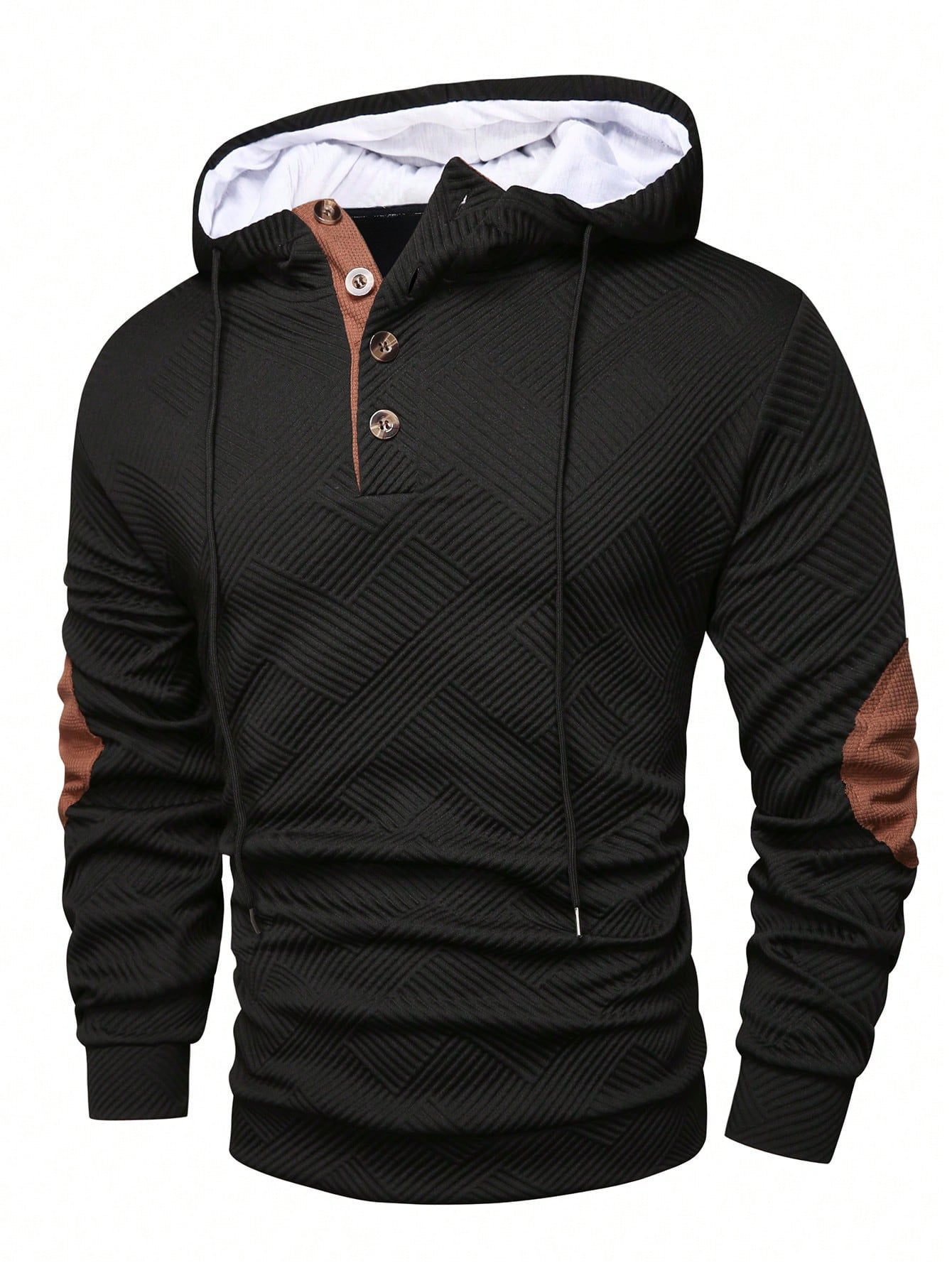Men's Solid Color Jacquard Hooded Sweater Loose Sports And Leisure Coat